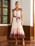 Ombre Floral Tie - Neck Dress - Social Queen