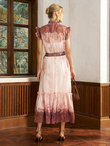 Ombre Floral Tie - Neck Dress - Social Queen