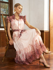 Ombre Floral Tie - Neck Dress - Social Queen