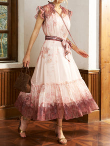 Ombre Floral Tie - Neck Dress - Social Queen