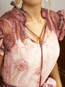 Ombre Floral Tie - Neck Dress - Social Queen