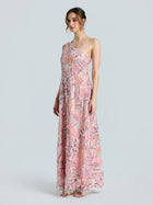 One-Shoulder Floral Sequin Embroidered Dress - Social Queen