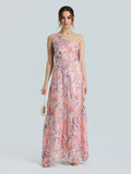 One-Shoulder Floral Sequin Embroidered Dress - Social Queen