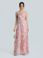 One-Shoulder Floral Sequin Embroidered Dress - Social Queen