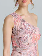 One-Shoulder Floral Sequin Embroidered Dress - Social Queen