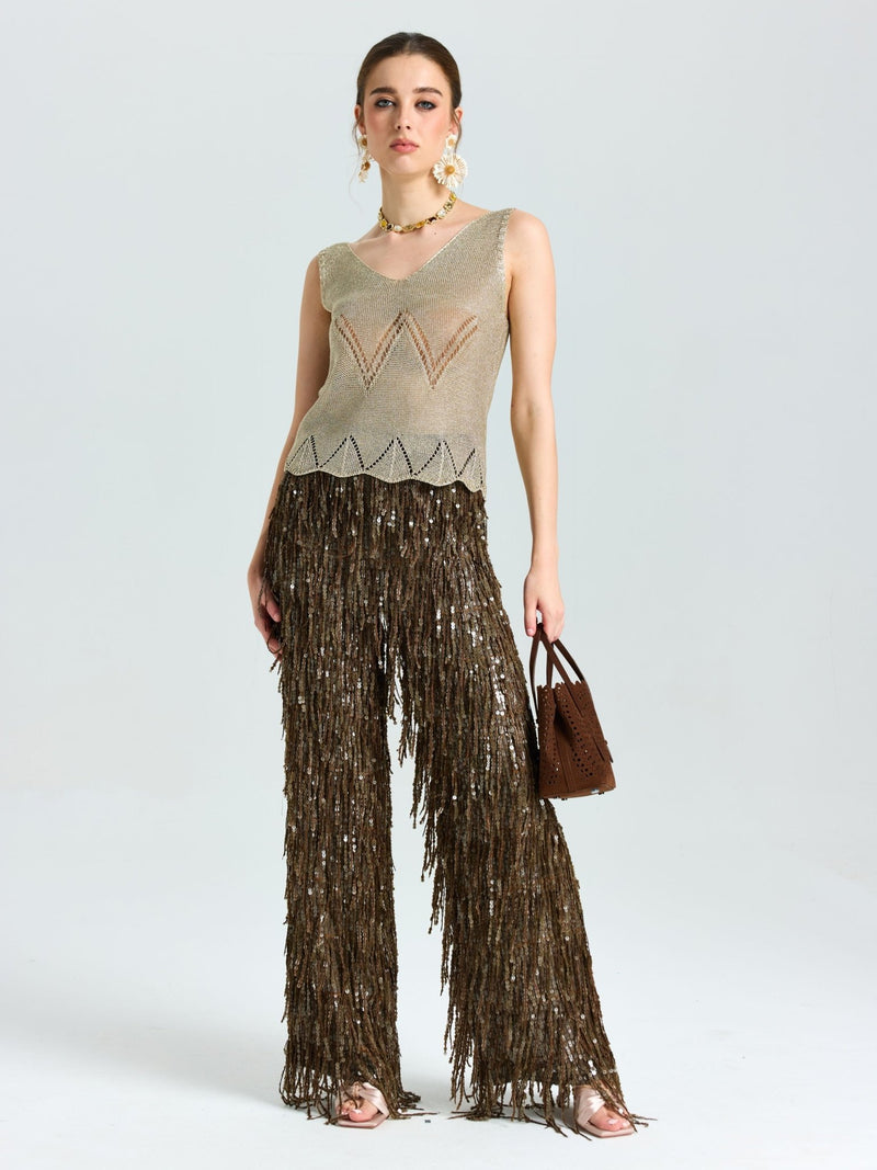 Open - Knit Metallic Sleeveless Top - Social Queen