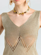 Open - Knit Metallic Sleeveless Top - Social Queen