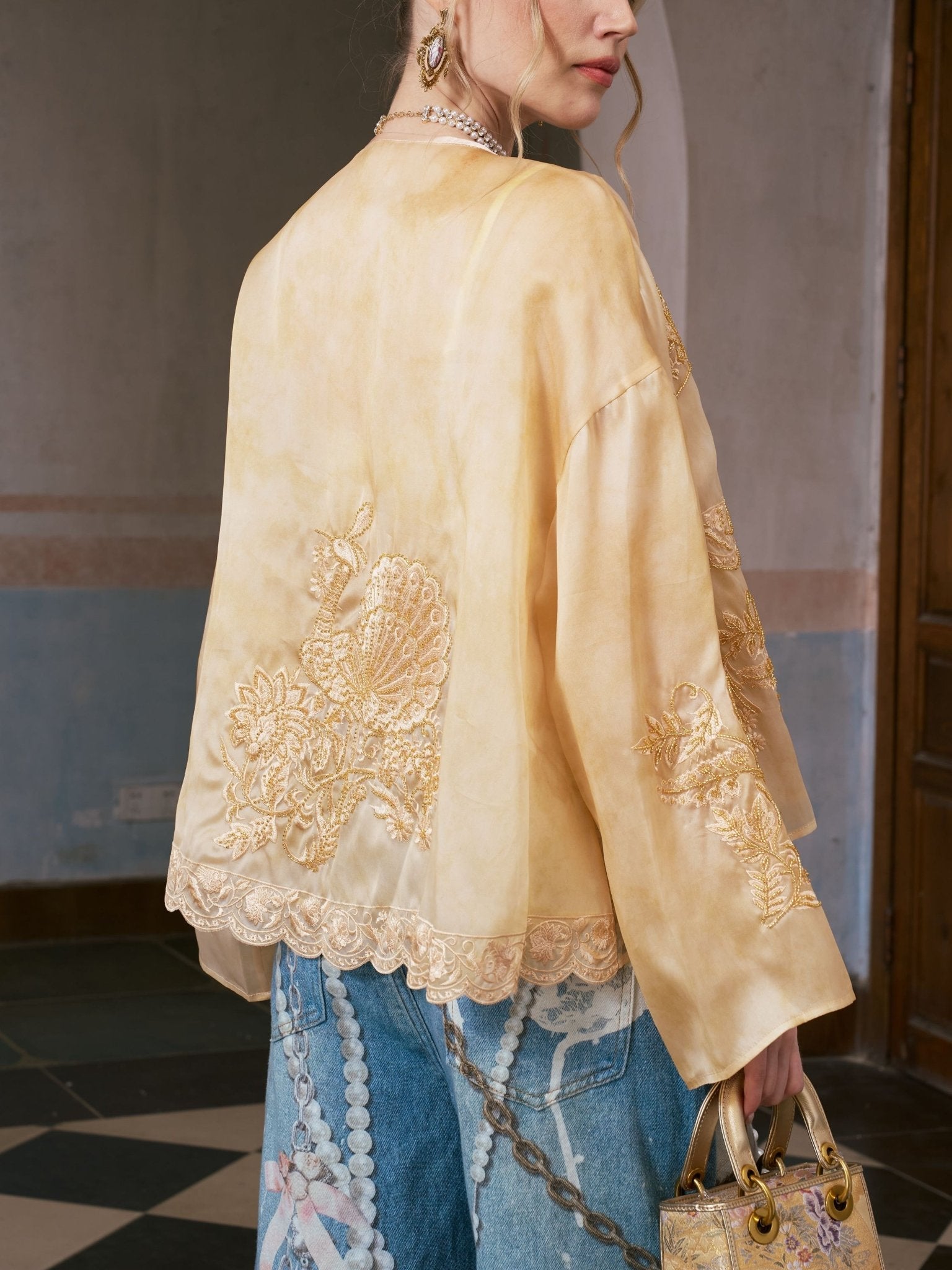 Ornate Bird Embroidered Silk Jacket - Social Queen