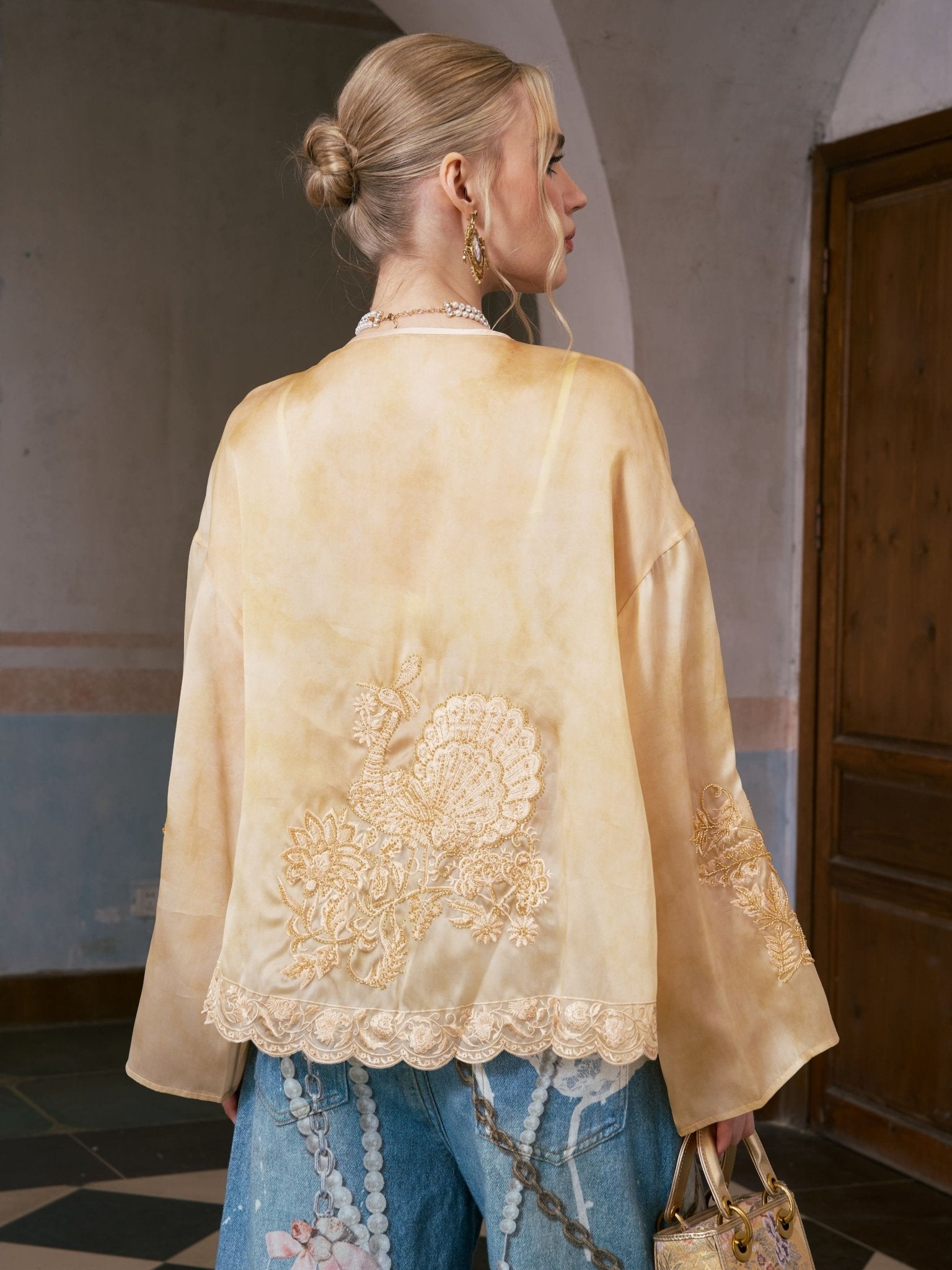 Ornate Bird Embroidered Silk Jacket - Social Queen
