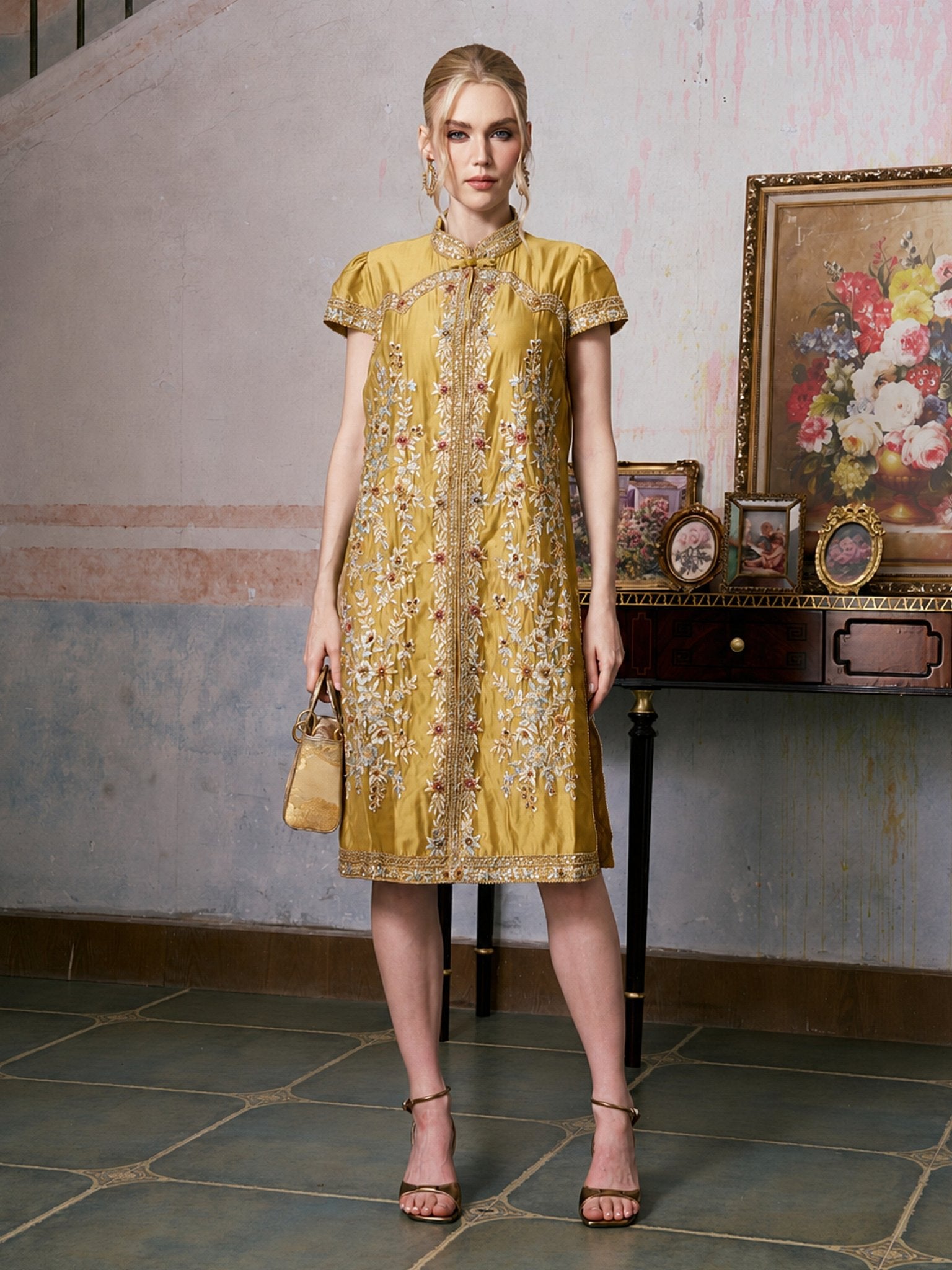 Ornate Floral Embroidered Dress - Social Queen