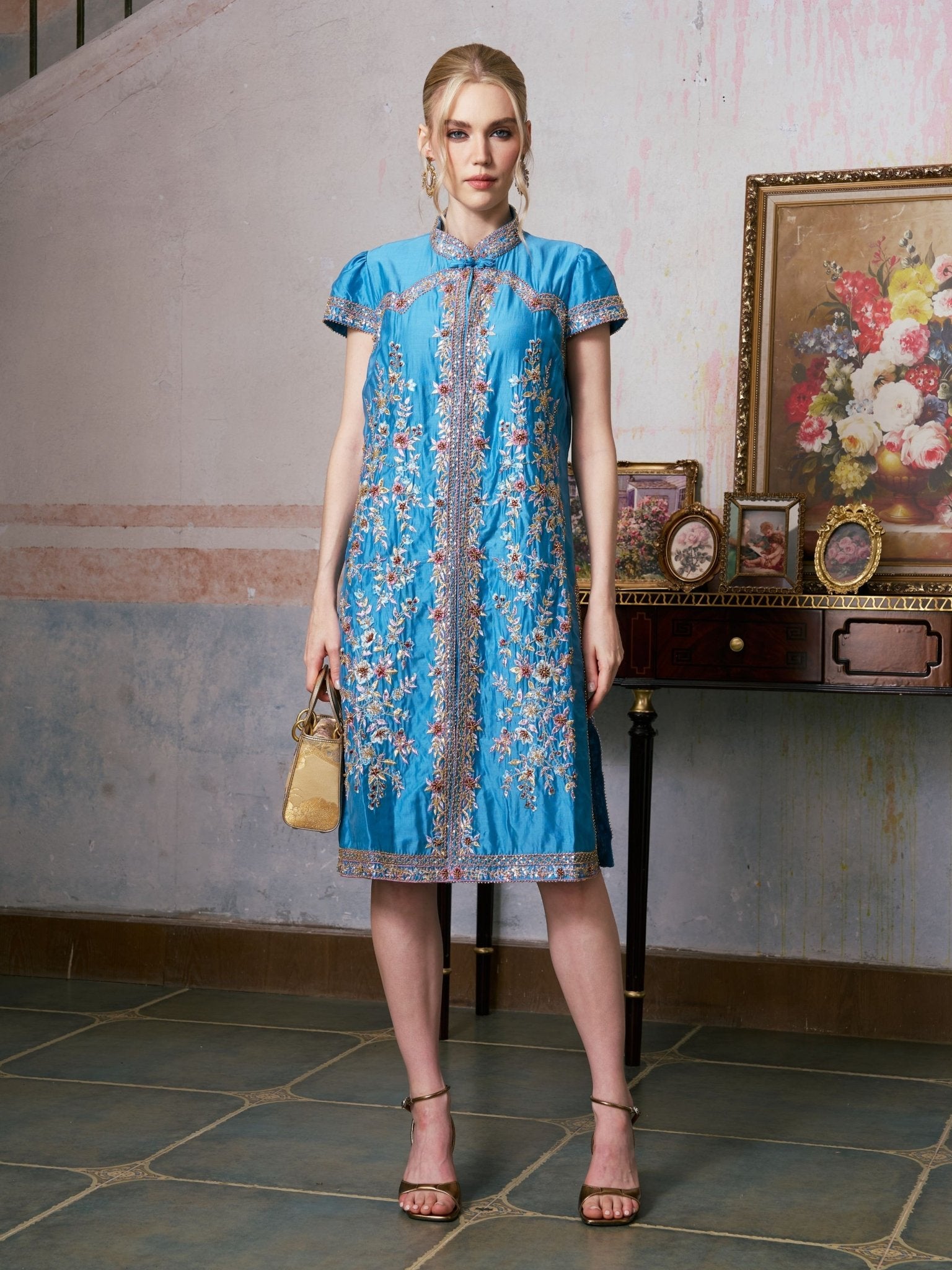 Ornate Floral Embroidered Dress - Social Queen