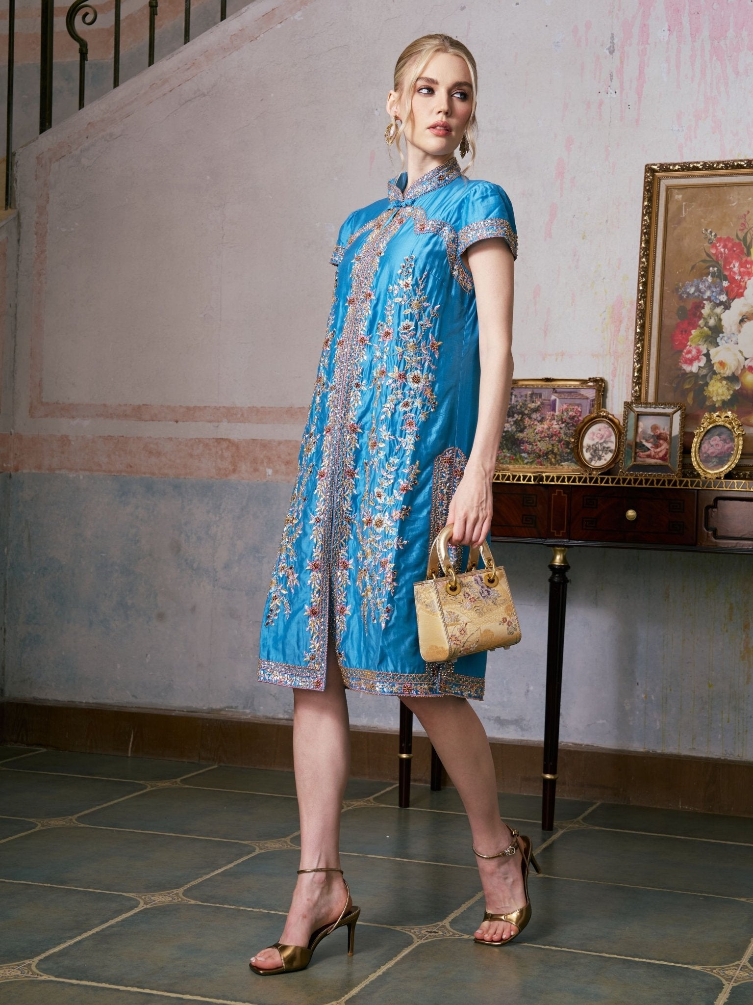 Ornate Floral Embroidered Dress - Social Queen