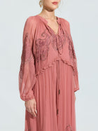 Paisley Embroidered Tie-Neck Dress - Social Queen