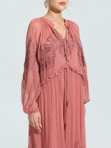 Paisley Embroidered Tie-Neck Dress - Social Queen