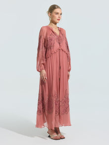 Paisley Embroidered Tie-Neck Dress - Social Queen