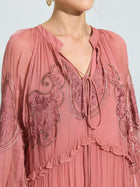 Paisley Embroidered Tie-Neck Dress - Social Queen