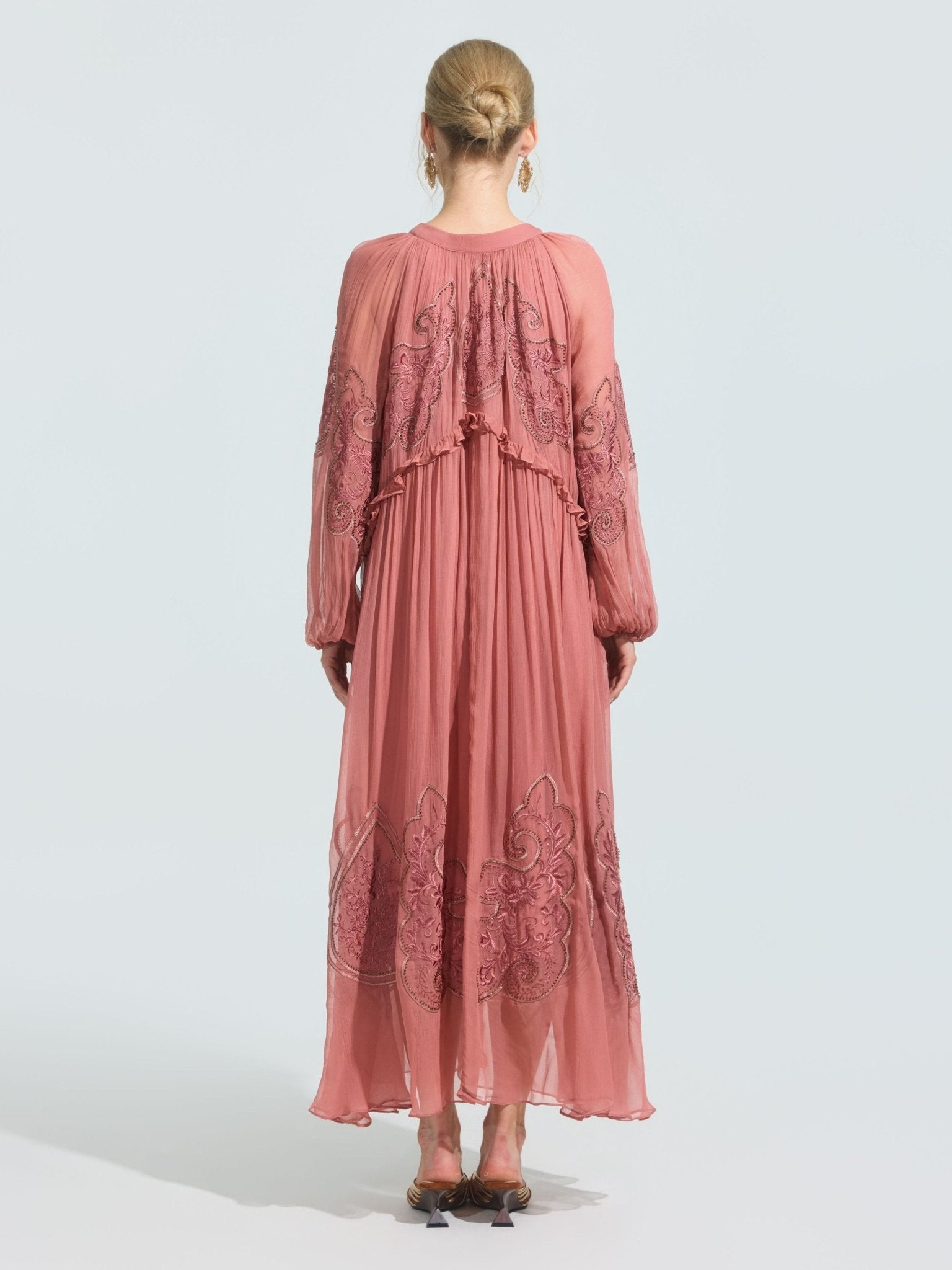 Paisley Embroidered Tie-Neck Dress - Social Queen
