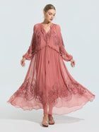 Paisley Embroidered Tie-Neck Dress - Social Queen