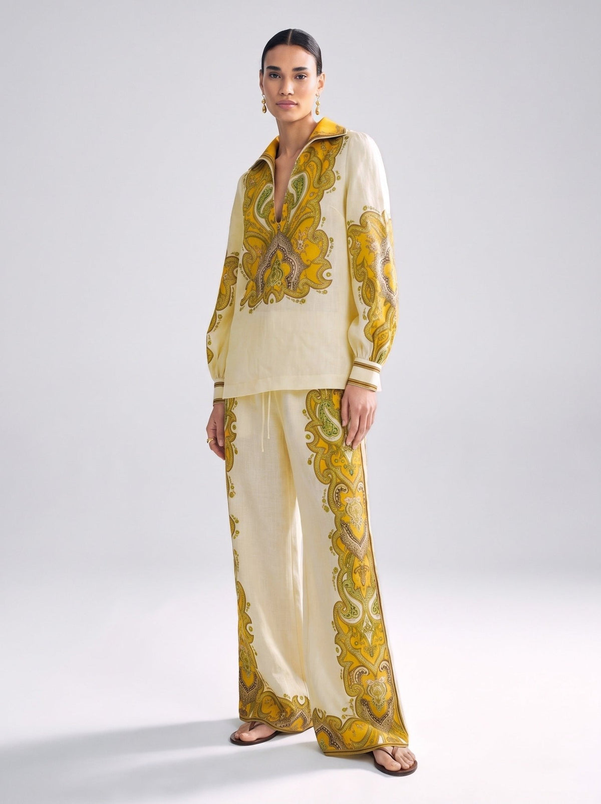 Paisley Print Linen Shirt - Social Queen
