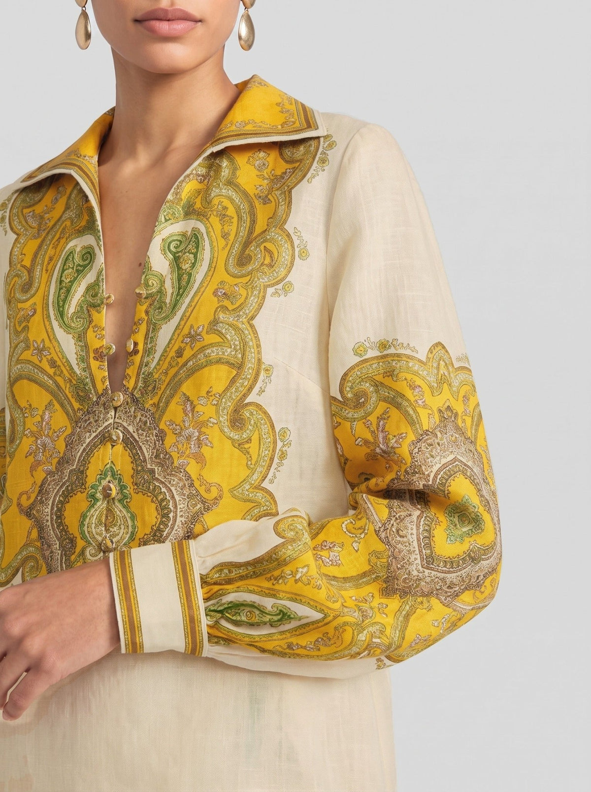 Paisley Print Linen Shirt - Social Queen