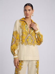 Paisley Print Linen Shirt - Social Queen