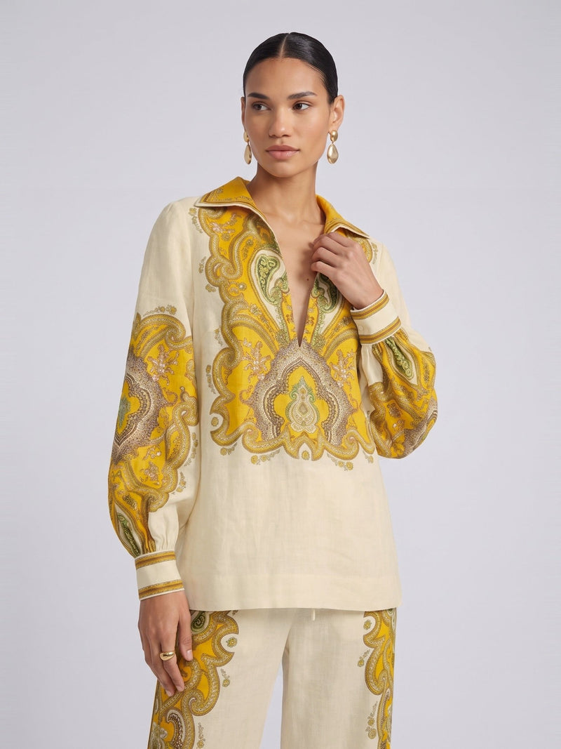 Paisley Print Linen Shirt - Social Queen