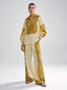 Paisley Print Linen Wide-Leg Pants - Social Queen