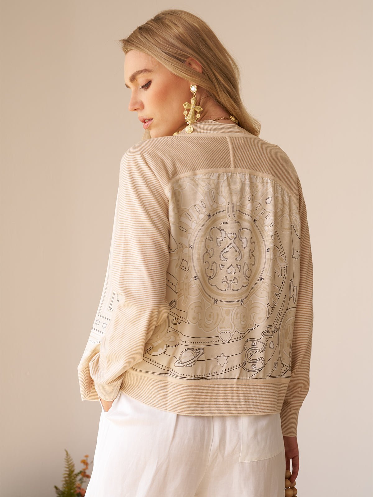 Paisley Print Panel Knit Cardigan - Social Queen