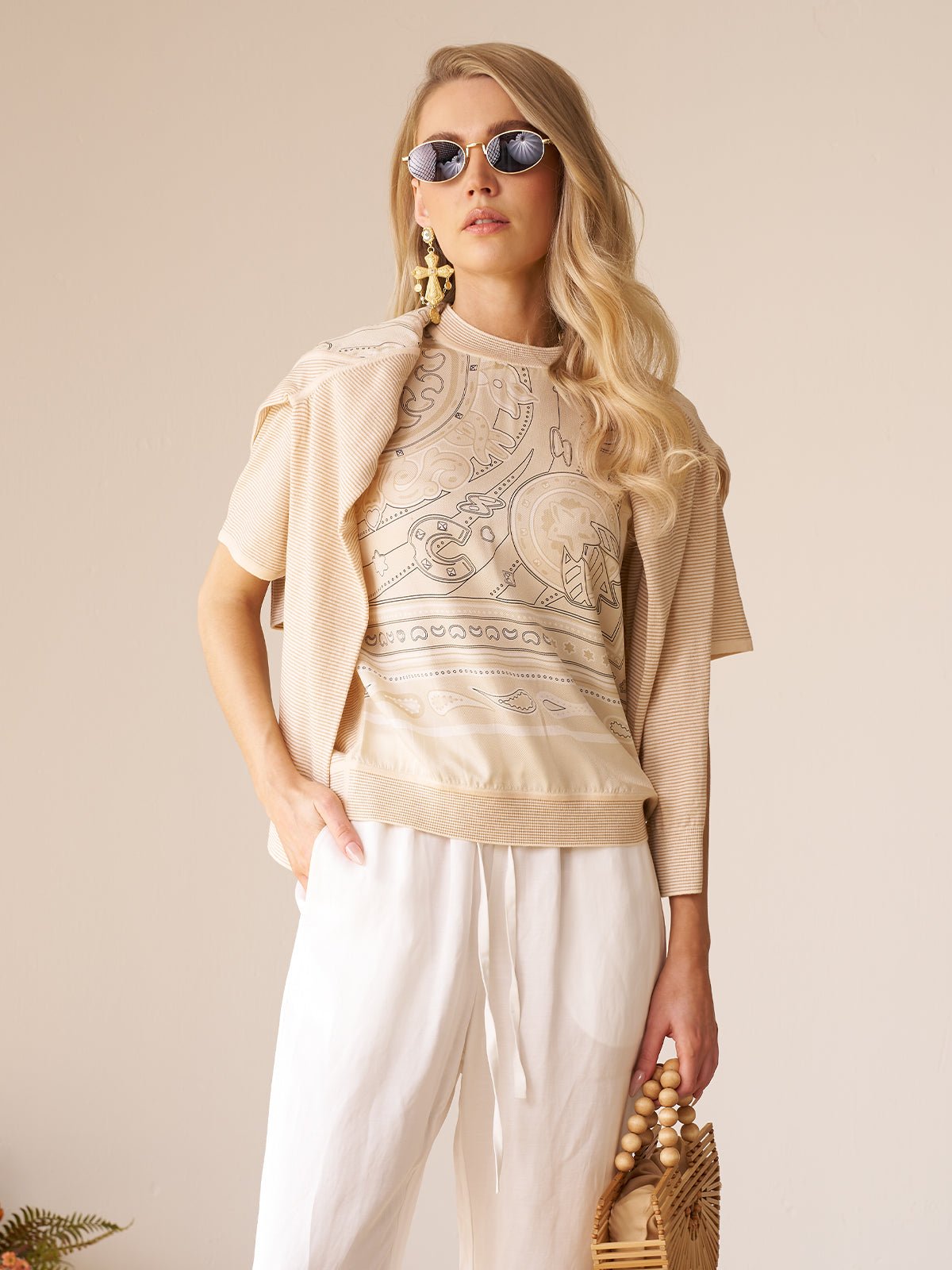 Paisley Print Panel Knit Cardigan - Social Queen