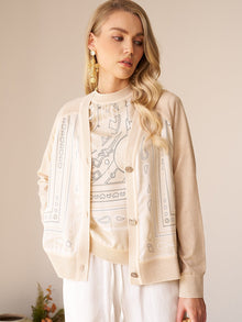 Paisley Print Panel Knit Cardigan - Social Queen