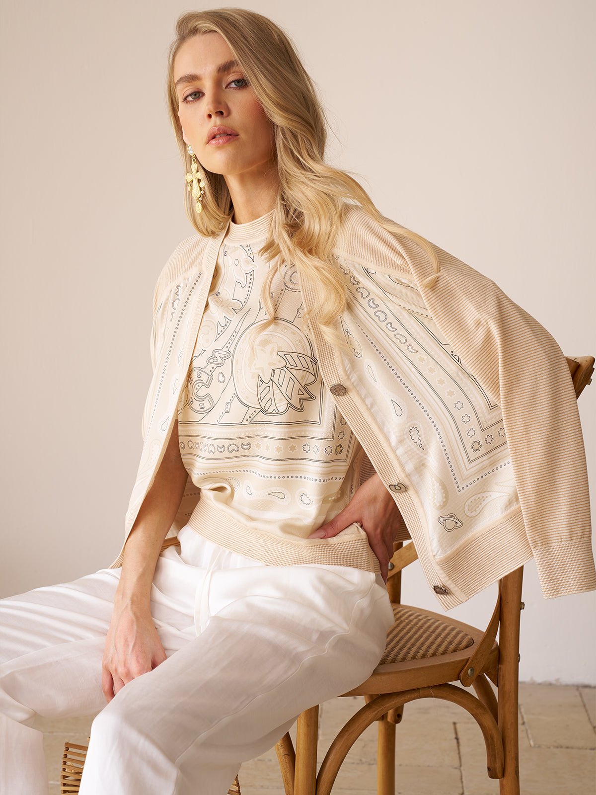 Paisley Print Panel Knit Cardigan - Social Queen