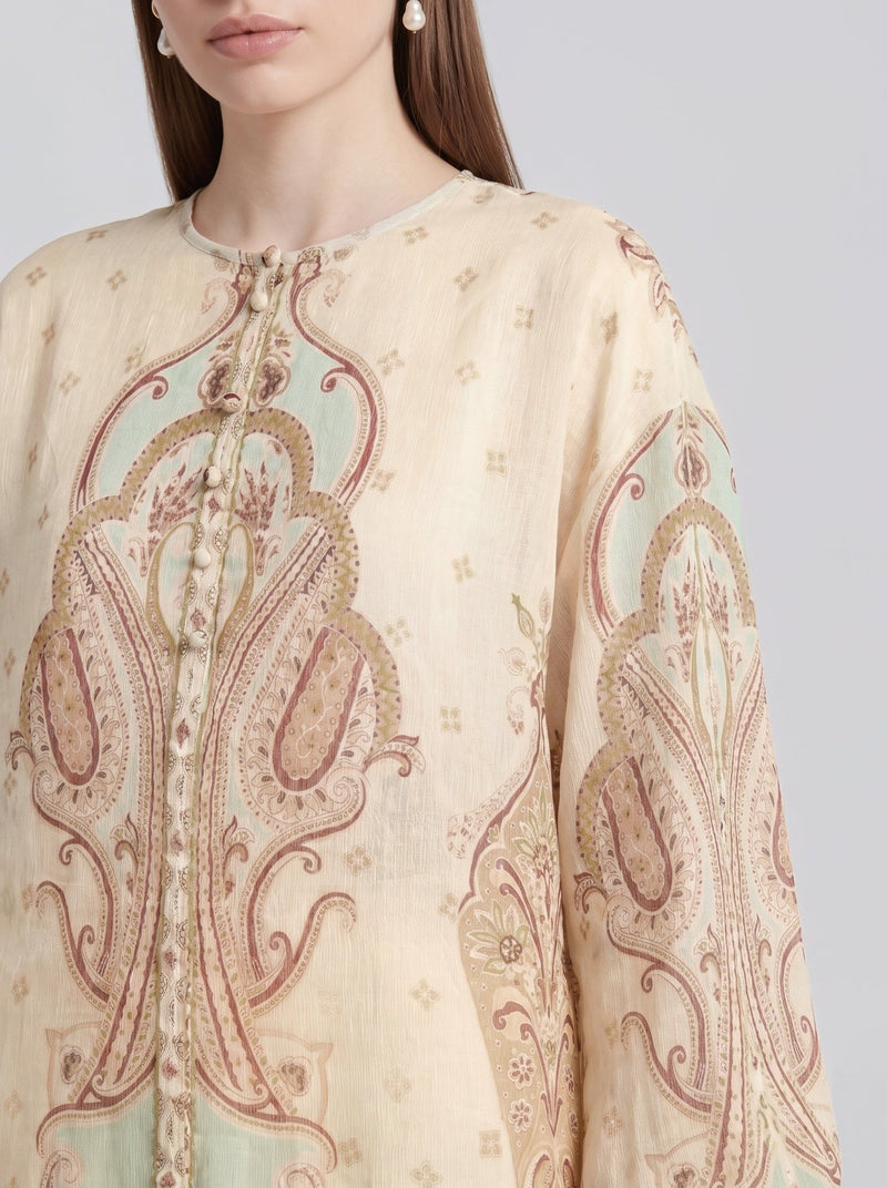 Paisley Print Puff-Sleeve Blouse - Social Queen