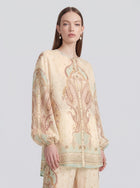 Paisley Print Puff-Sleeve Blouse - Social Queen