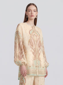 Paisley Print Puff-Sleeve Blouse - Social Queen