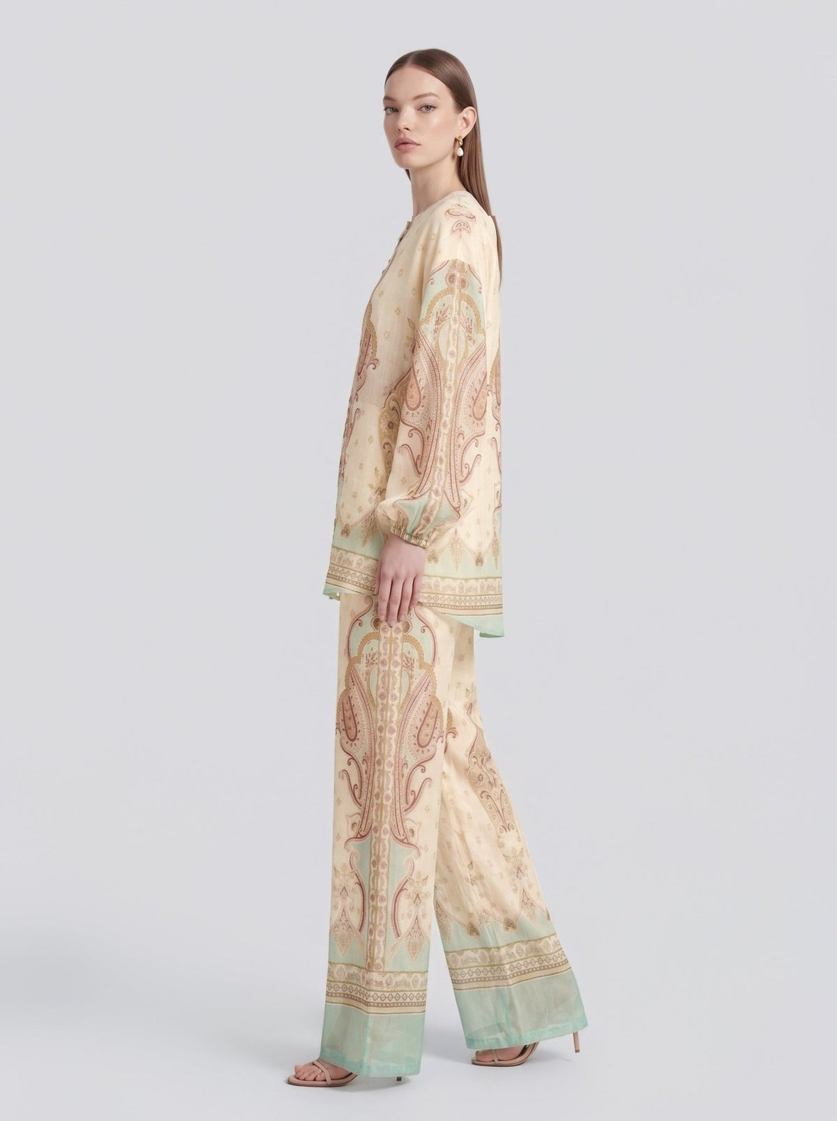 Paisley Print Puff-Sleeve Blouse - Social Queen