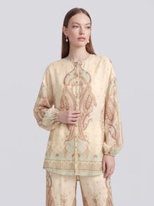 Paisley Print Puff-Sleeve Blouse - Social Queen
