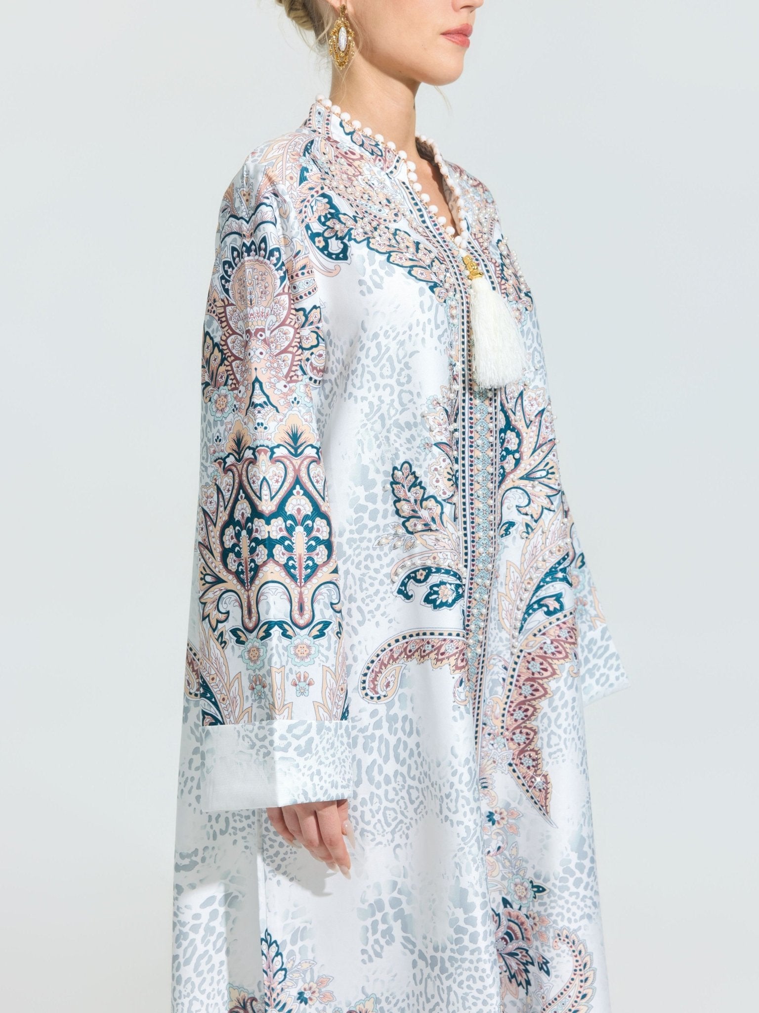 Paisley Print Satin Robe Dress - Social Queen