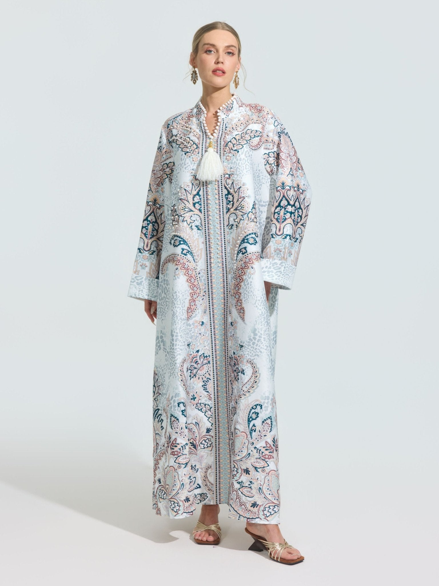 Paisley Print Satin Robe Dress - Social Queen