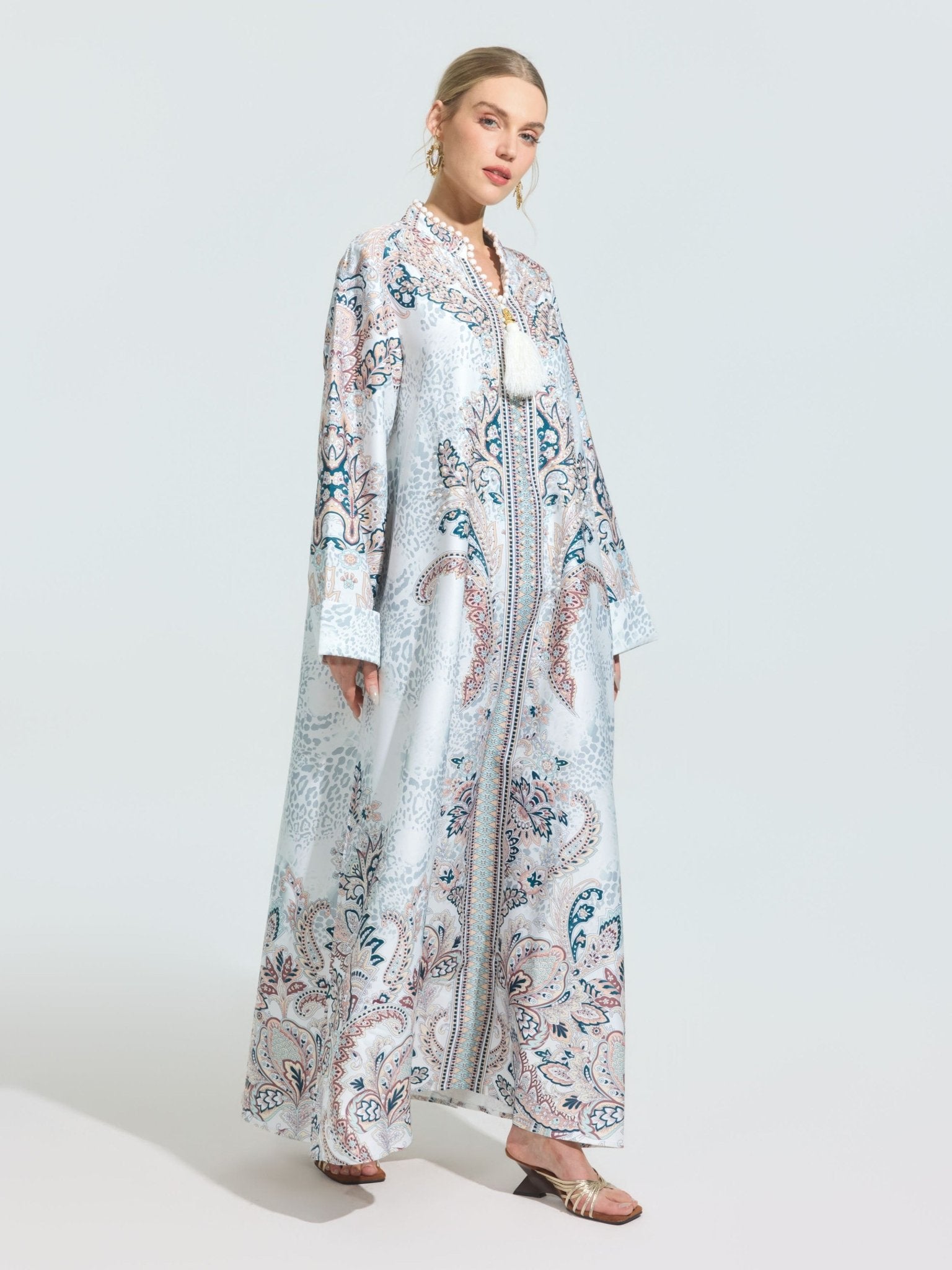 Paisley Print Satin Robe Dress - Social Queen