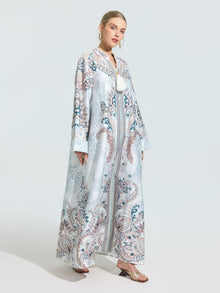 Paisley Print Satin Robe Dress - Social Queen