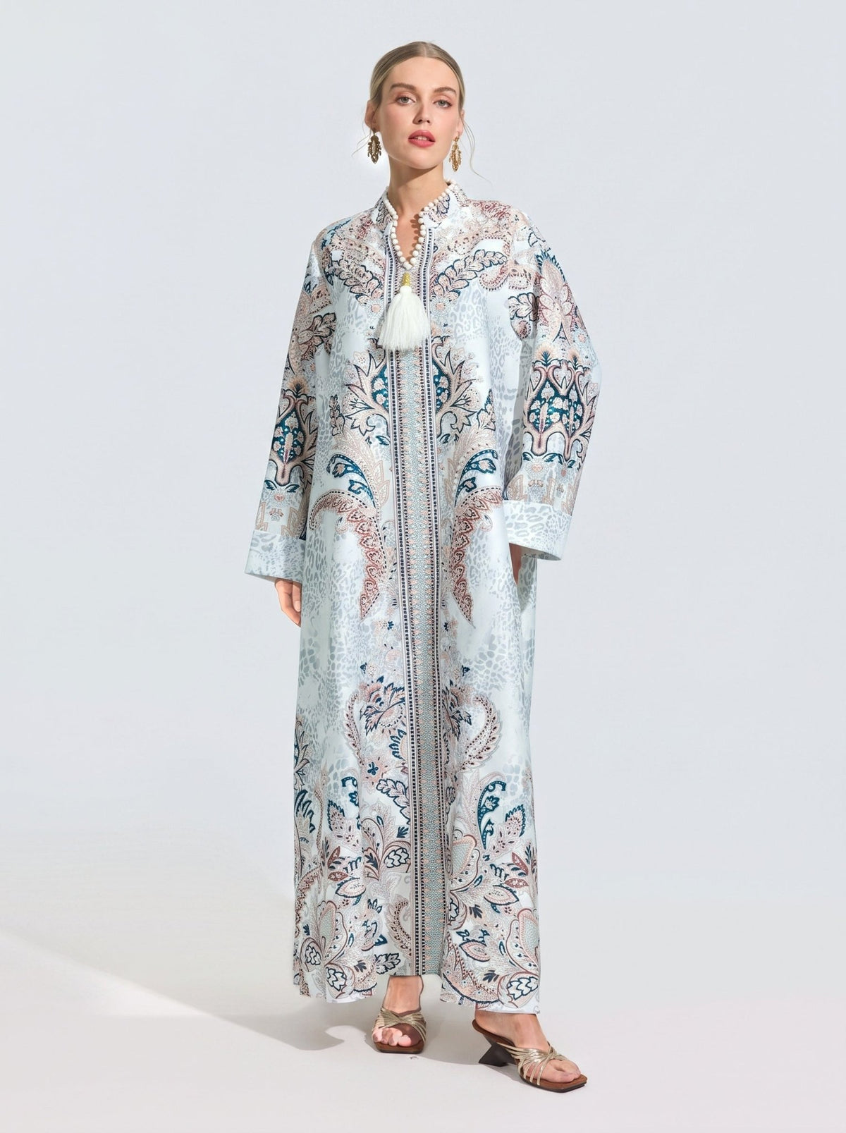 Paisley Print Satin Robe Dress - Social Queen