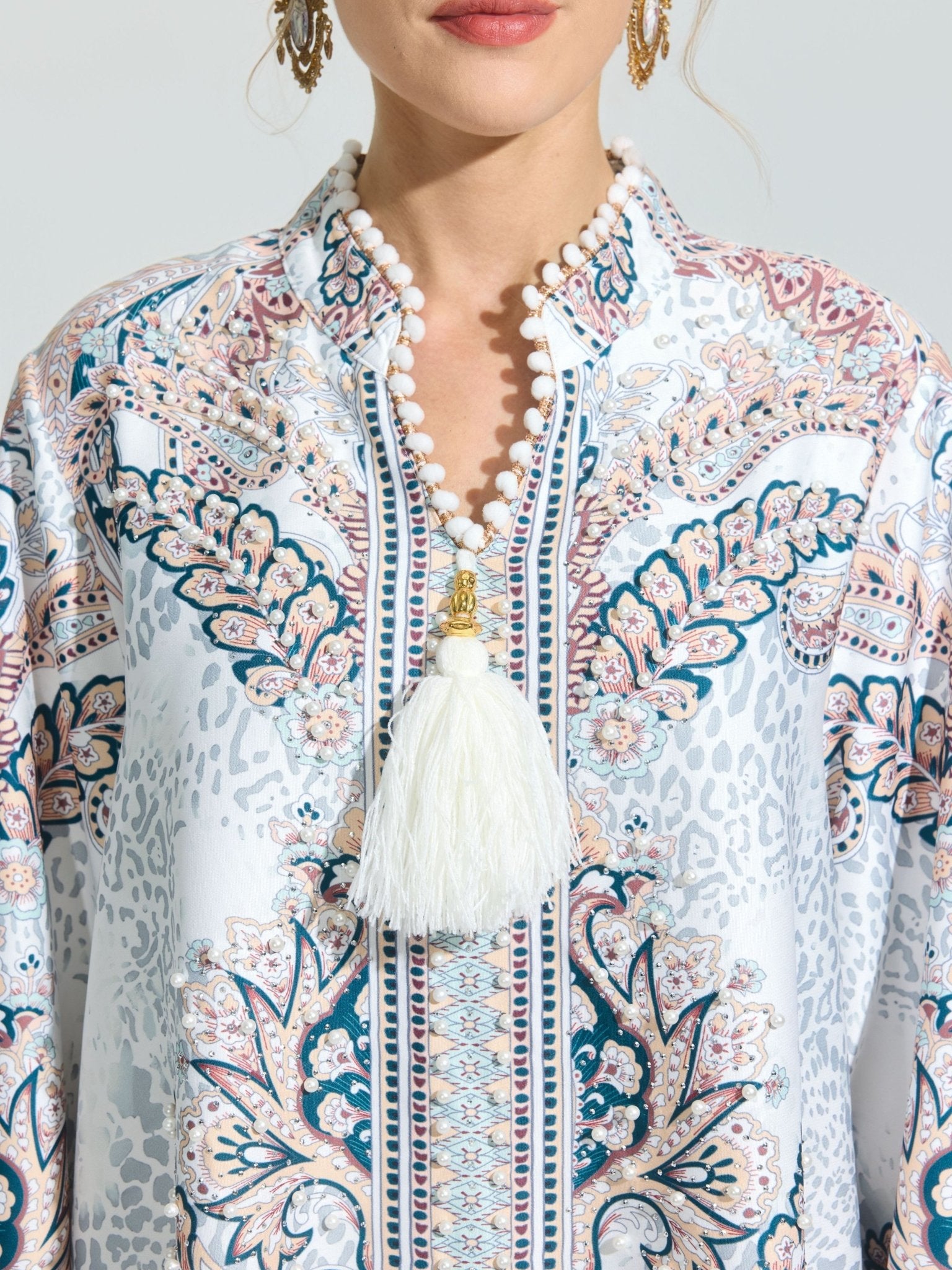 Paisley Print Satin Robe Dress - Social Queen