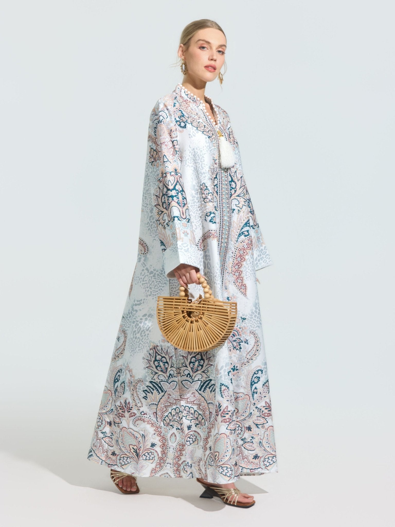 Paisley Print Satin Robe Dress - Social Queen