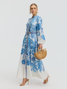 Paisley Print Shirt Dress（Belt included) - Social Queen