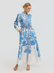 Paisley Print Shirt Dress（Belt included) - Social Queen