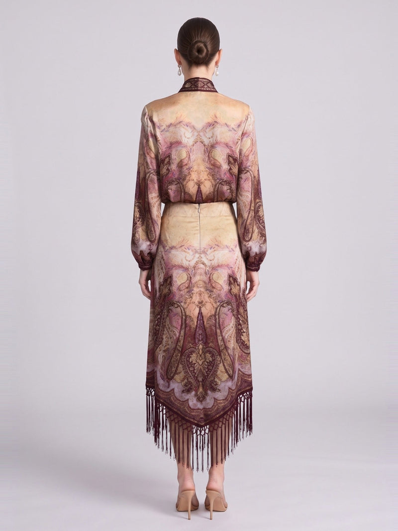 Paisley Print Silk Fringe Set - Social Queen