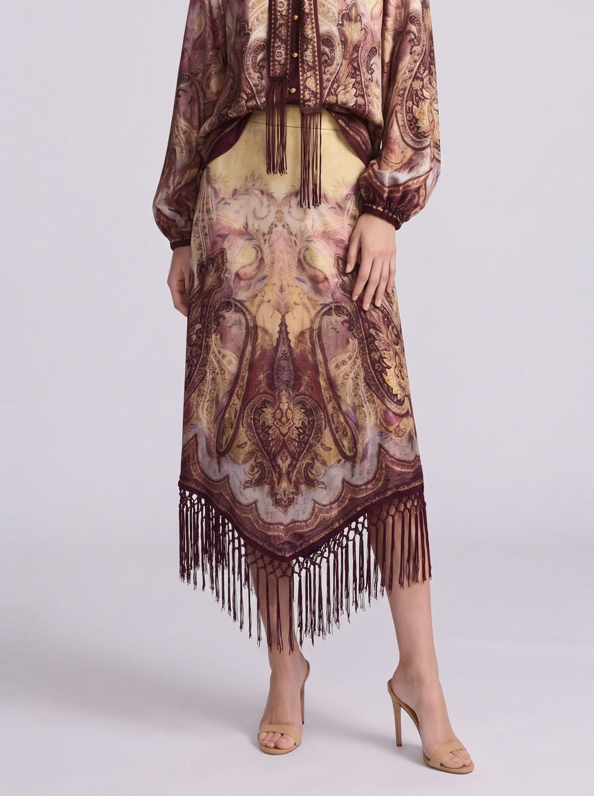 Paisley Print Silk Fringe Set - Social Queen