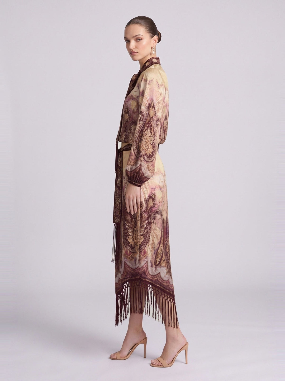 Paisley Print Silk Fringe Set - Social Queen