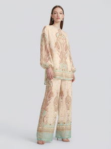 Paisley Print Wide-Leg Pants - Social Queen