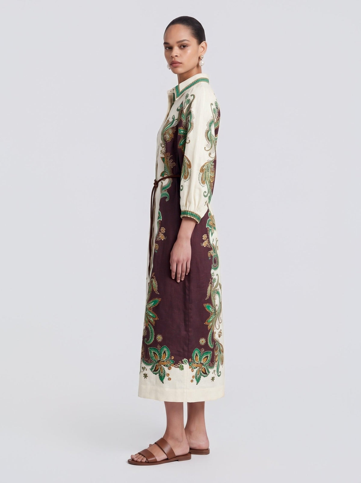 Paisley Vine Print Linen Shirtdress - Social Queen